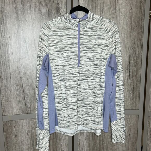 Patagonia Top 1/4 Zip Gray Purple Thumbholes Mock Neck Size XL - Picture 1 of 7